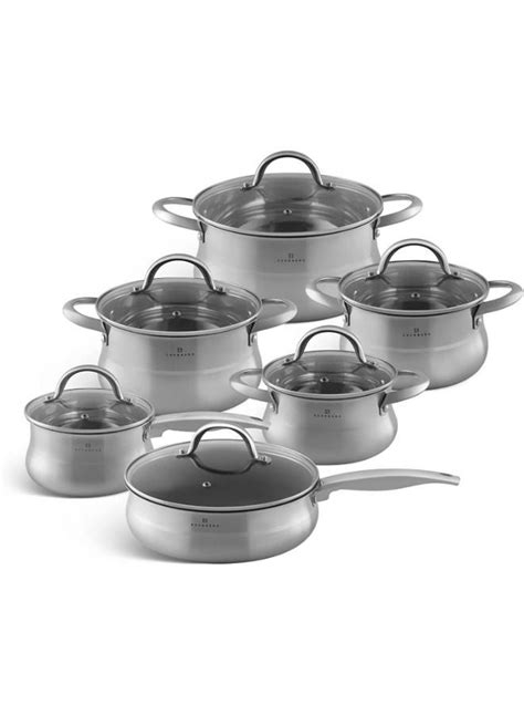 Edenberg 12 Piece Cookware Set Stainless Steel Cookware Stainless Steel Non Stick Fry Pan Stove