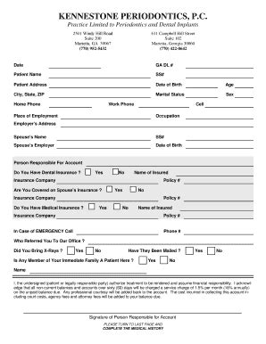 Fillable Online New Patient Paperwork Kennestone Periodontics Fax