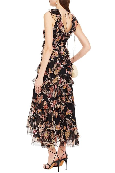 Zimmermann Wavelength Ruffled Floral Print Silk Georgette Midi Dress