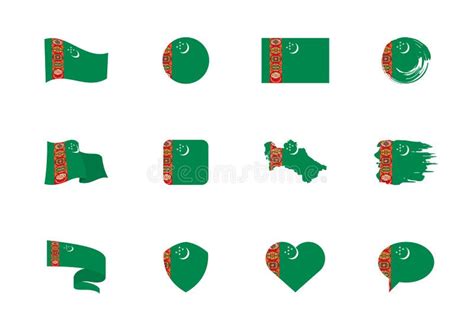 Turkmenistan Flag Flat Collection Flags Of Different Shaped Twelve