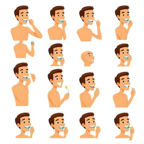 Premium Vector Man Brushing Teeth Vector Set White Background