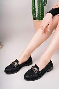 Kadın Nude Zincir Tokalı Kalın Taban Pu Deri Günlük Klasik Topuklu Loafer Makosen Ayakkabı F