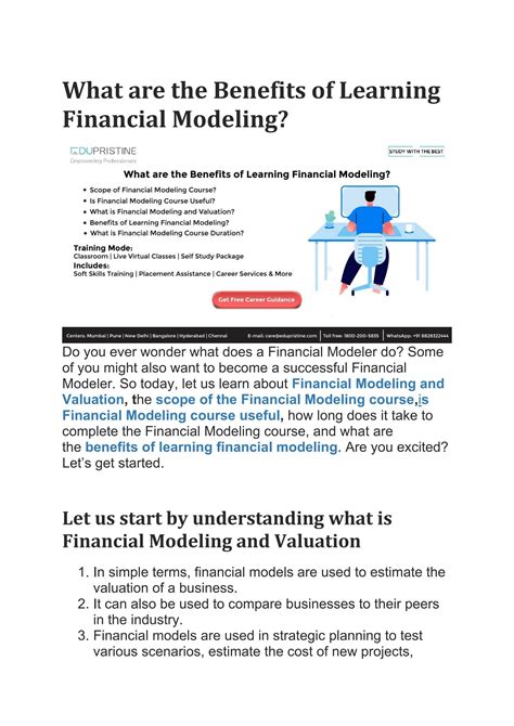 What Are The Benefits Of Learning Financial Modeling By Edupristine