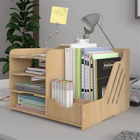 Lesfit Papierablage Schreibtisch Organizer Ablage Aus Holz Amazon De