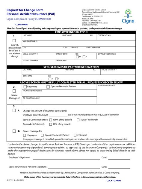 Fillable Online Cigna Companies Pai Request For Change