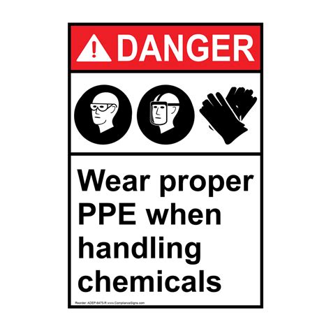 Vertical Wear Proper Ppe When Handling Chemicals Sign Ansi Danger