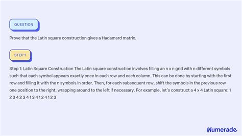 ⏩SOLVED:Prove that the Latin square construction gives a Hadamard ...