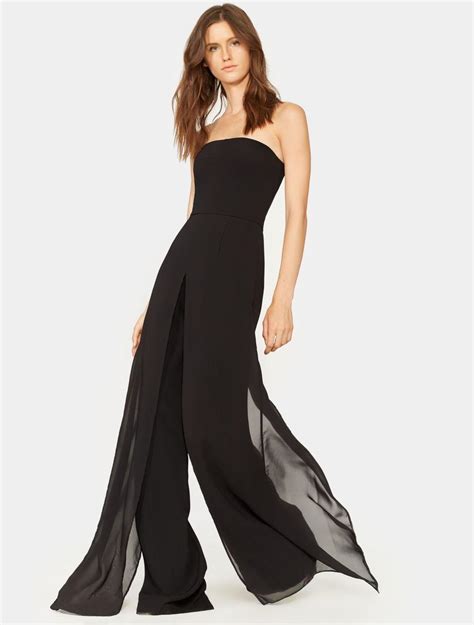 Halston Chiffon Overlay Strapless Jumpsuit In Black Lyst