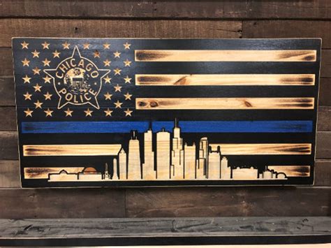 Chicago Police American Flag, Custom Wood Flag, Personalized Wood Flag ...