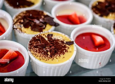 Assorted Desserts Puffs Tarts Puddings Cakes Creme Brulee Stock Photo