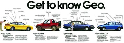 1992 Geo lineup | Geo, Car advertising, Car ads