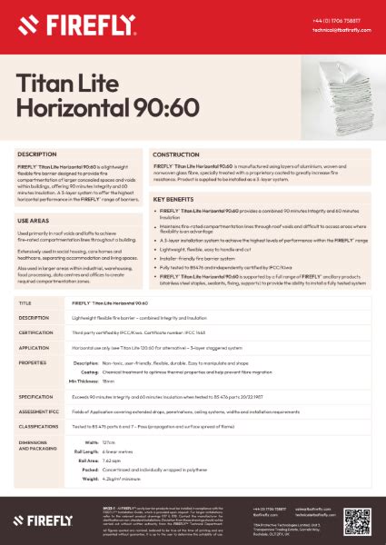 FIREFLY Titan Lite Horizontal 90 60 Fire Barrier Data Sheet