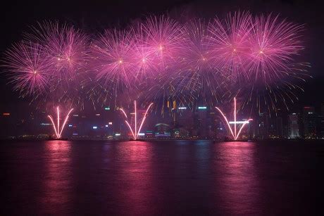 Fireworks Burst Over Victoria Harbour Hong Editorial Stock Photo ...