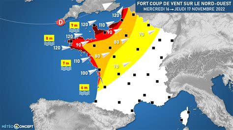 Fort coup de vent sur le nord ouest entre mercredi après midi et jeudi