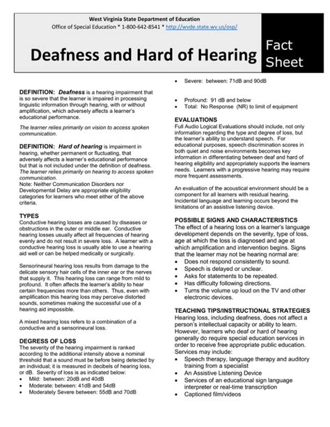 Deafness And Hard Of Hearing Fact Sheet