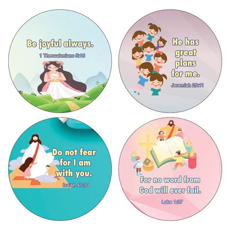 Religious Stickers for Kids (16 Round Shape) (20 Sheets) - Motivationa ...