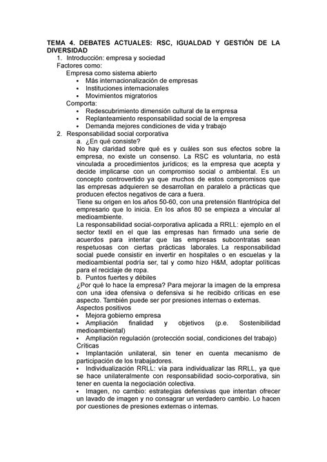 TEMA 4 Sociologia TEMA 4 DEBATES ACTUALES RSC IGUALDAD Y GESTIÓN