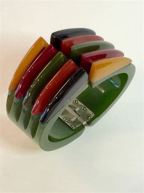 Iconic 1930s Bakelite Multicolor Geometric PHILADELPHIA Hinged Bracelet