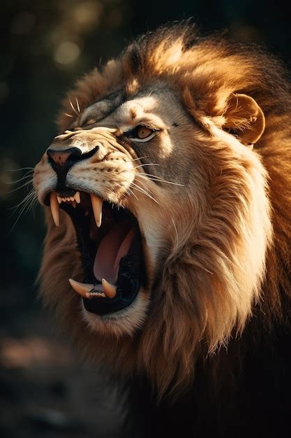 Premium Photo | Roaring male lion portrait Generative AI