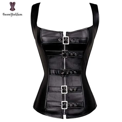 Buy Faux Leather Shoulder Strap Corset Plus Size