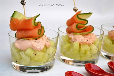 Recette de Verrines de concombre au citron vert et crème de saumon fumé