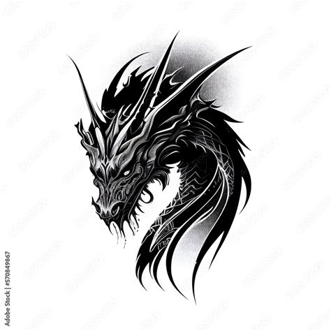 Dragon Tattoo Isolated, tribal wyvern silhouette, Black White Dragon ...