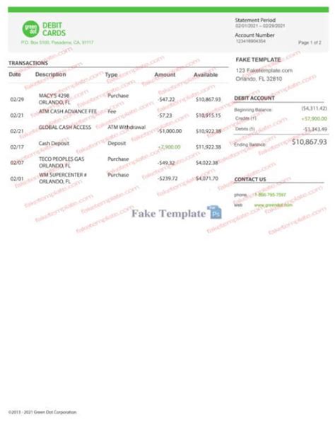 Greendot Bank Statement Template Fake Green Dot Bank Statement