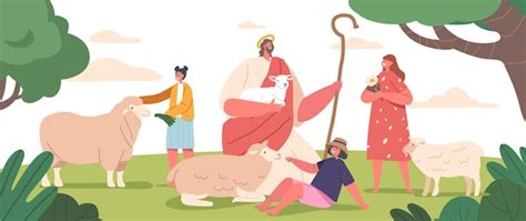 Premium Vector Serene Scene Of Jesus Biblical Character As A Shepherd