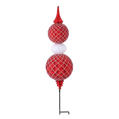 Red And White Finial Shatterproof Christmas Ornament Lawn Stake