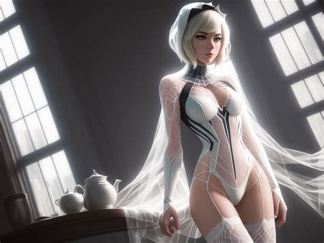 Free Highres Images Spider Gwen Stacy In White Net Micro Lingerie