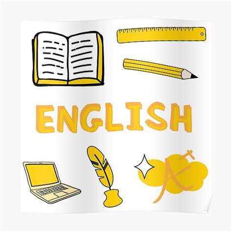 Yellow English School Subject Sticker Pack Poster For Sale By The