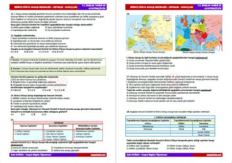 Birinci Dünya Savaşı Test Sosyal Bilgiler Sosyalciniz Zeki DoĞan