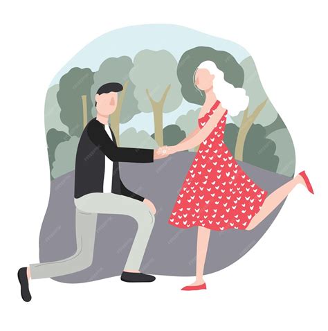 Premium Vector Cartoon Character Man Proposing Woman To Marry In Park