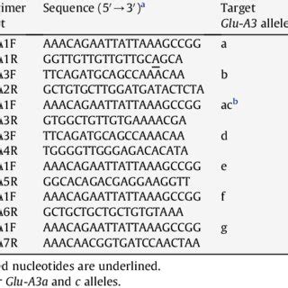 Allele Specific Pcr Markers For The Discrimination Of Glu A Alleles