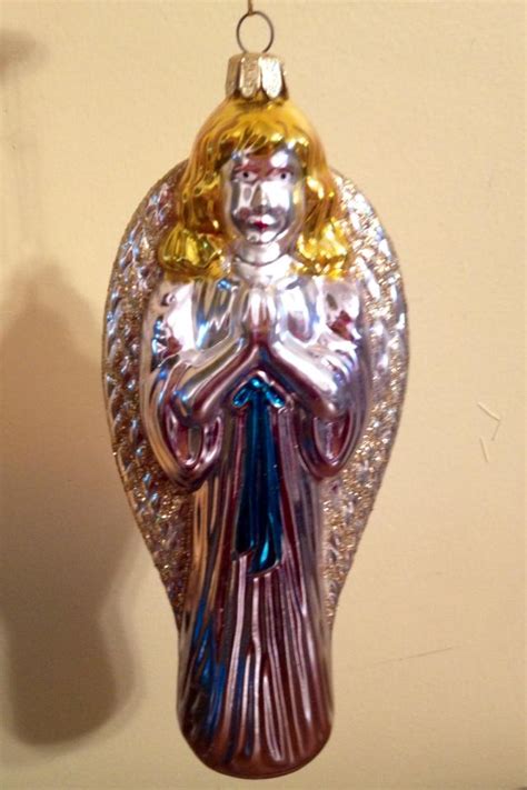 RENTAL ~ Red Hand Decorated Blown Glass 8" Angel by Santa's Best