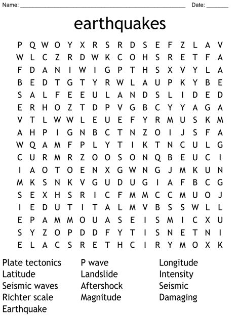 Earthquakes Word Search Wordmint