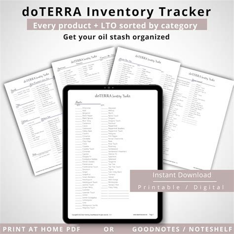 Doterra Inventory Tracker Sheet Digital Printable Desert Naturals