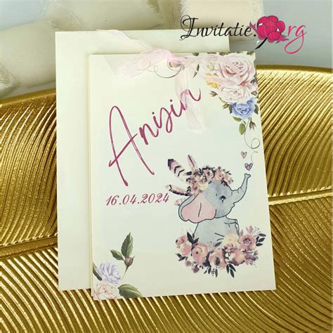 Invitatie De Botez Cu Poza Boho Elegantel Si Model Floral