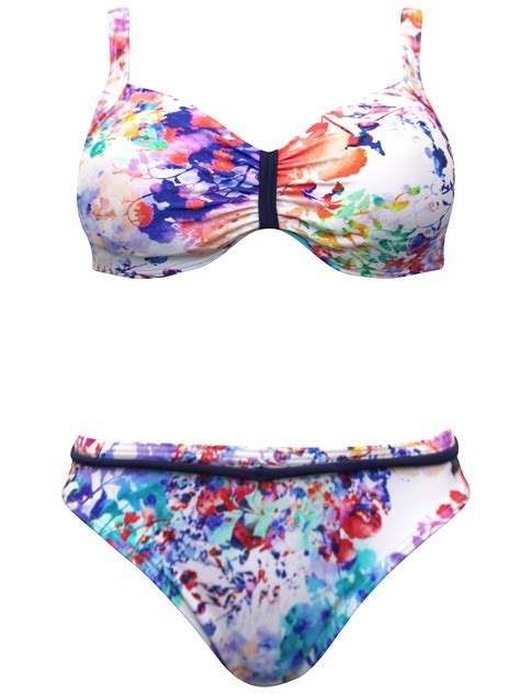 Naturana White Watercolor Print Padded Bikini Set Size To