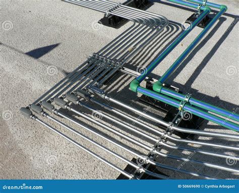 Electrical Pipe Rack on Roof Stock Photo - Image of rack, supported ...