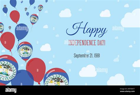 Belize Independence Day Sparkling Patriotic Poster. Row of Balloons in Colors of the Belizean ...