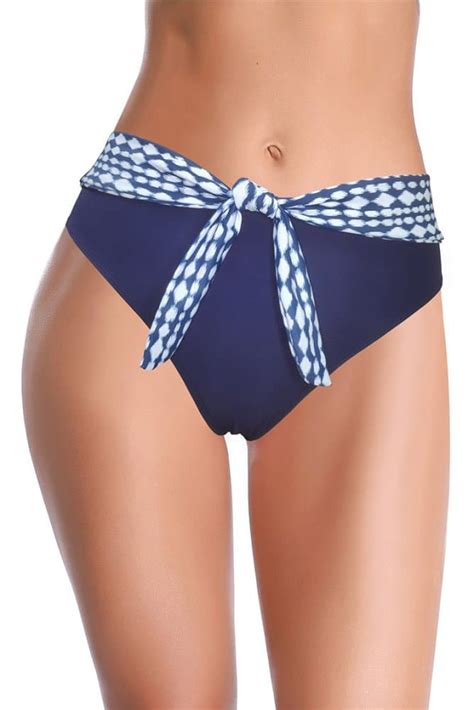 Shekini Tie Knot Front High Waisted Sexy Bikini Bottoms Shekini