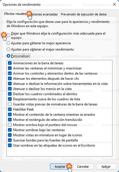 Ajustar La Apariencia Y Rendimiento En Windows 11