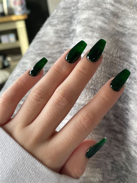 Coffin Emerald Green Acrylics Unhas Bonitas Unhas Desenhadas Unhas Compridas