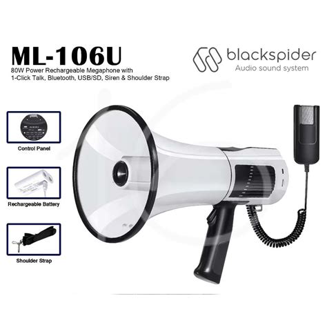 Black Spider ML 106U Rechargeable Power Megaphone Loud Hailer With