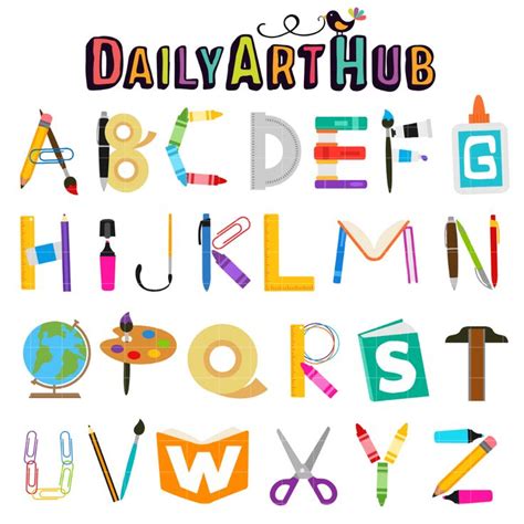 School Supplies Alphabet Clip Art Set Daily Art Hub Graphics Alphabets And Svg Clip Art