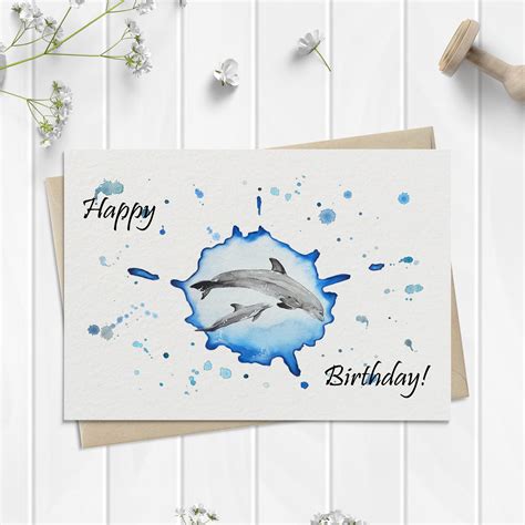 Dolphin Birthday Card Printable Birthday Card Ocean Card Etsy