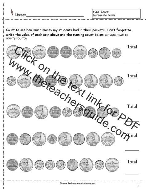 Values Of Coins Worksheet E Streetlight