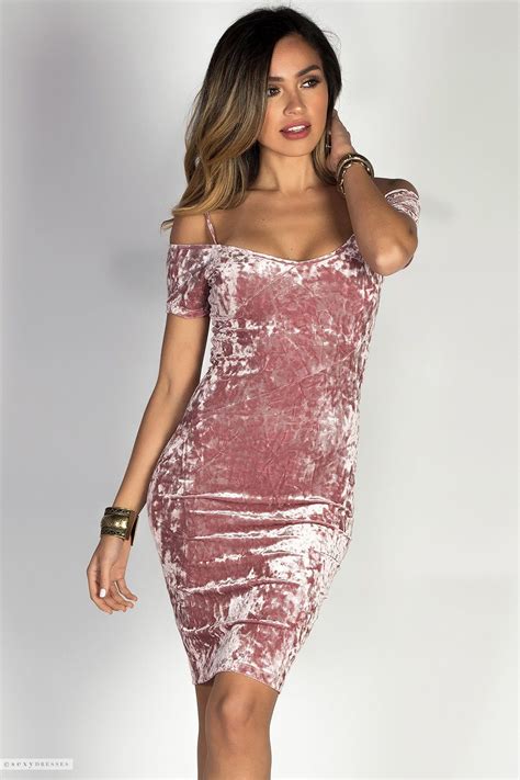 Short Sleeve Off Shoulder Bodycon Blush Pink Crushed Velvet Midi Dress