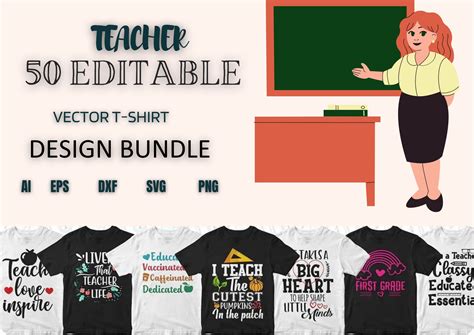 Teacher 50 Editable T Shirt Designs Bundle Part 1 T Shirts Design